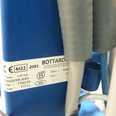 Dettaglio etichetta e caratteristiche pesa big bag Bottaro